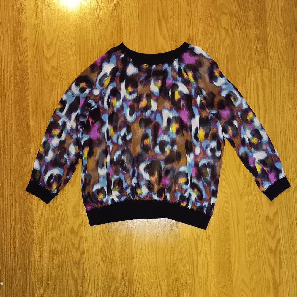 LYS Multicolor Retro Abstract Sheer Banded Blouse Long Sleeve Top Plus Size 1X